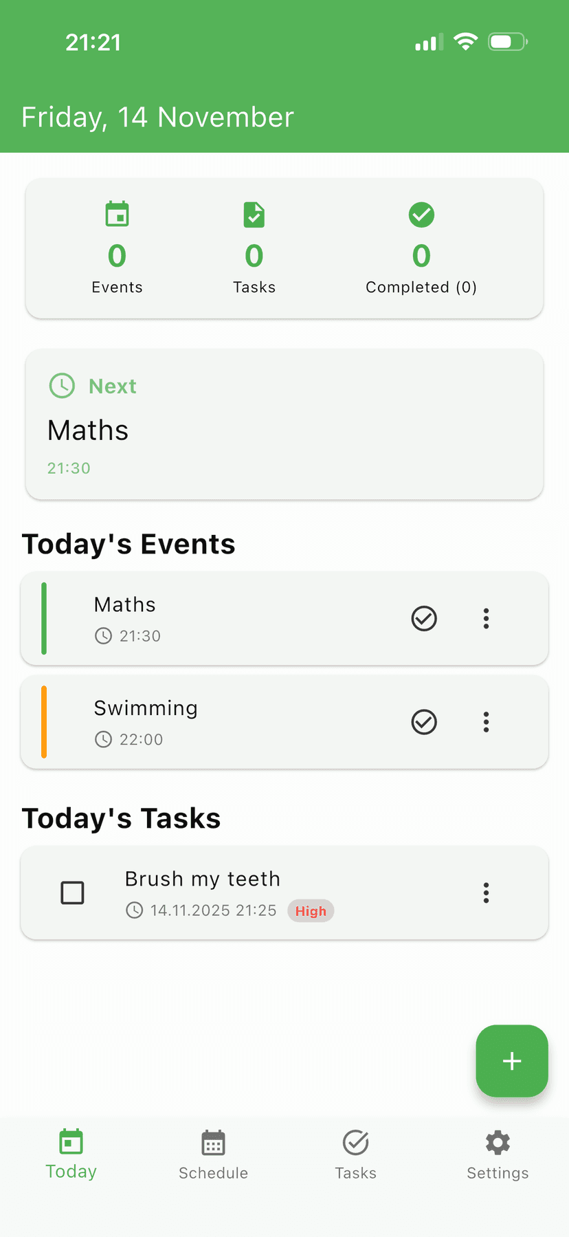 Scheduling screenshot
