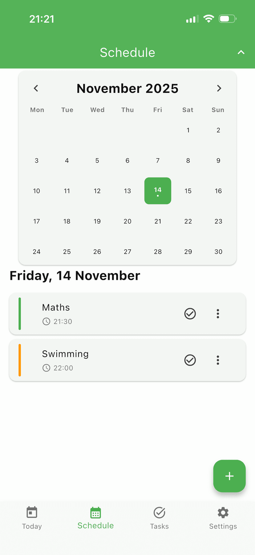 Scheduling screenshot